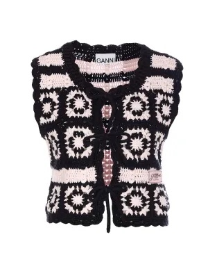 Logo Patch Crochet Knit Vest