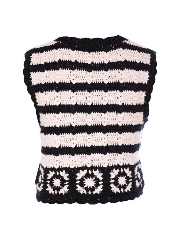 Logo Patch Crochet Knit Vest