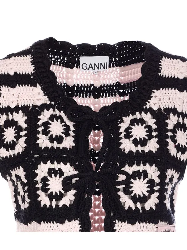 Logo Patch Crochet Knit Vest