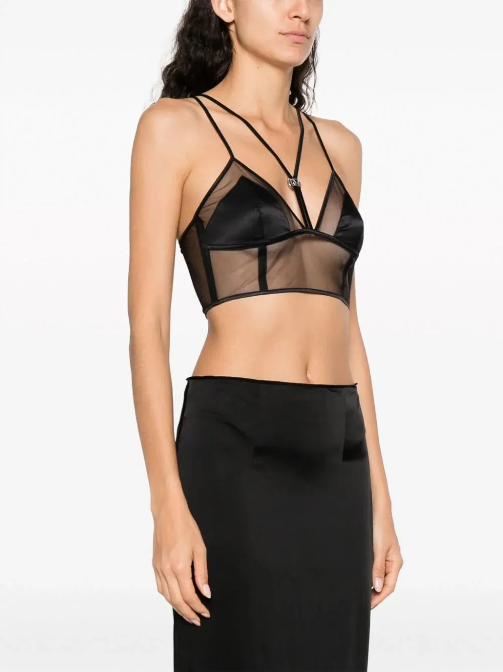 Logo-Plaque Semi-Sheer Bustier Top