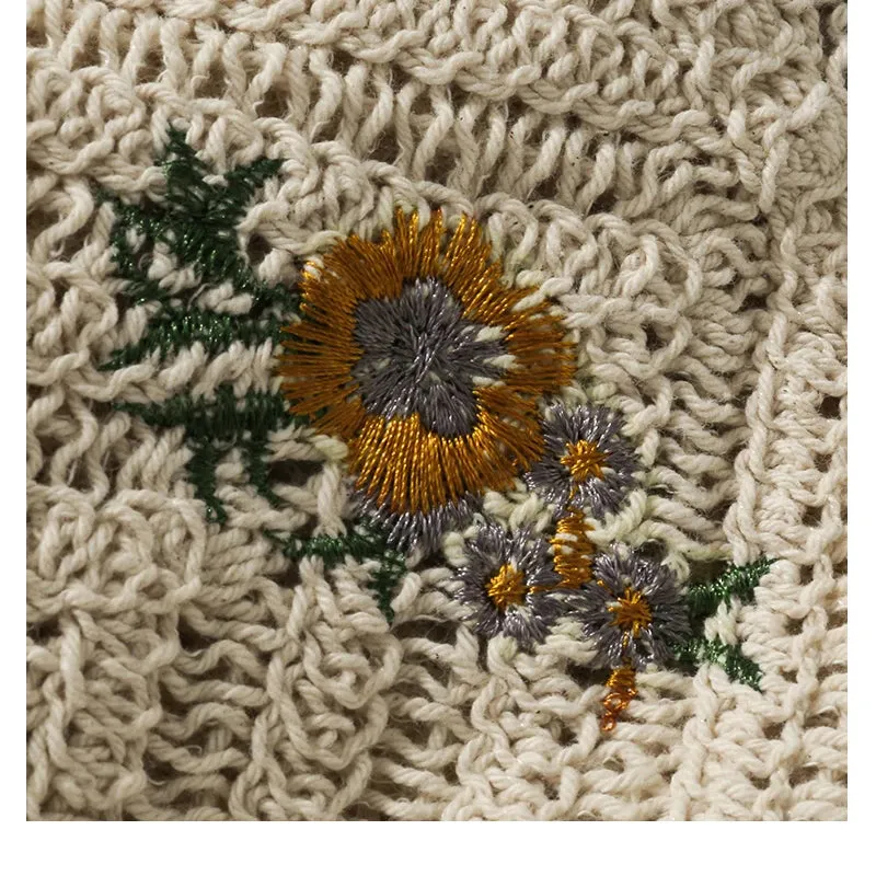 Long Sleeve Flower Embroidered Crochet Blouse Shirts