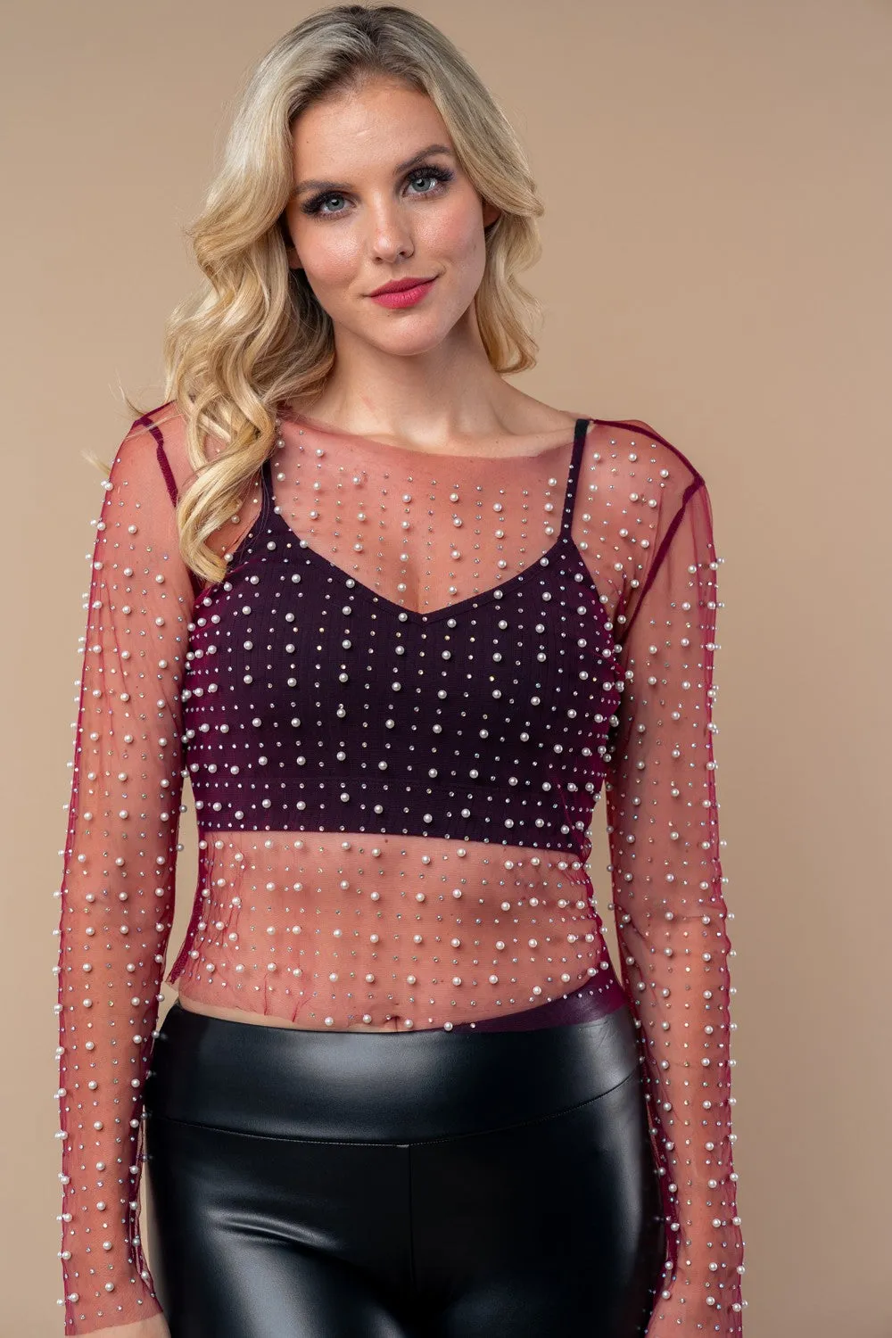 Long Sleeve Metallic Mesh Top - Final Sale