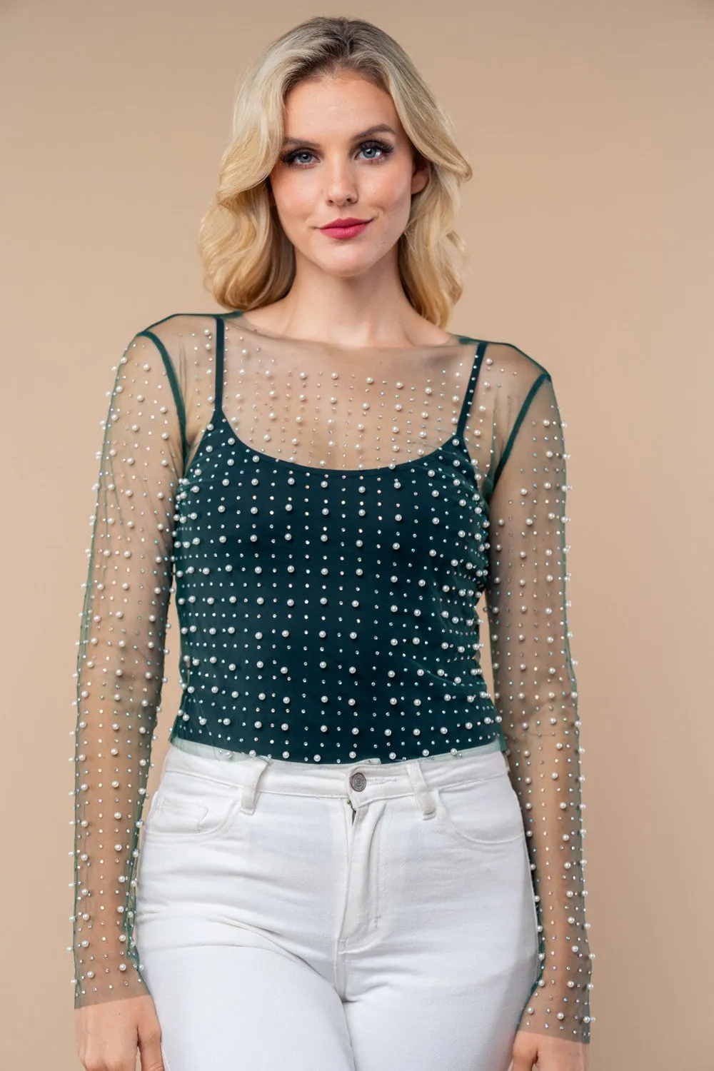 Long Sleeve Metallic Mesh Top - Final Sale