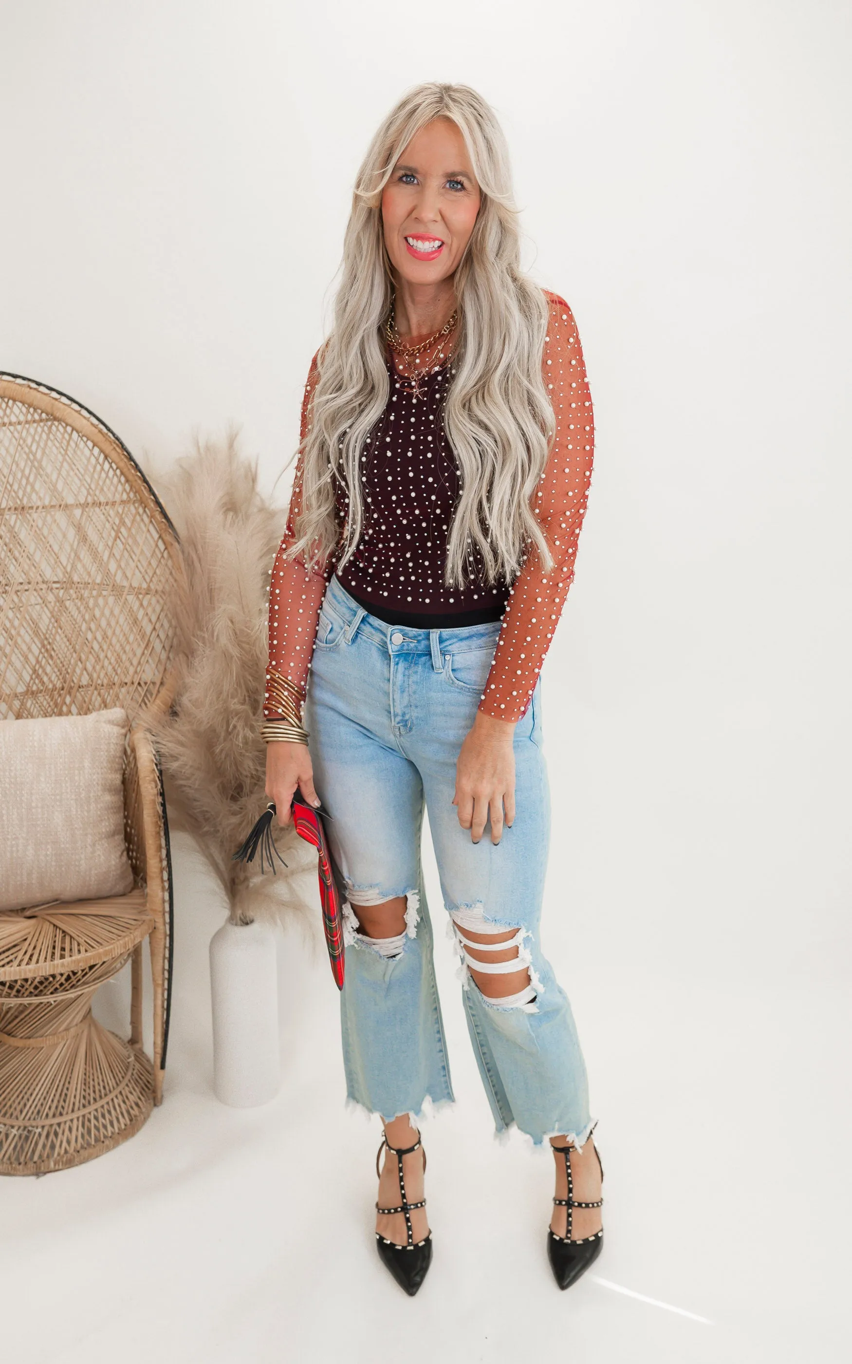 Long Sleeve Metallic Mesh Top - Final Sale