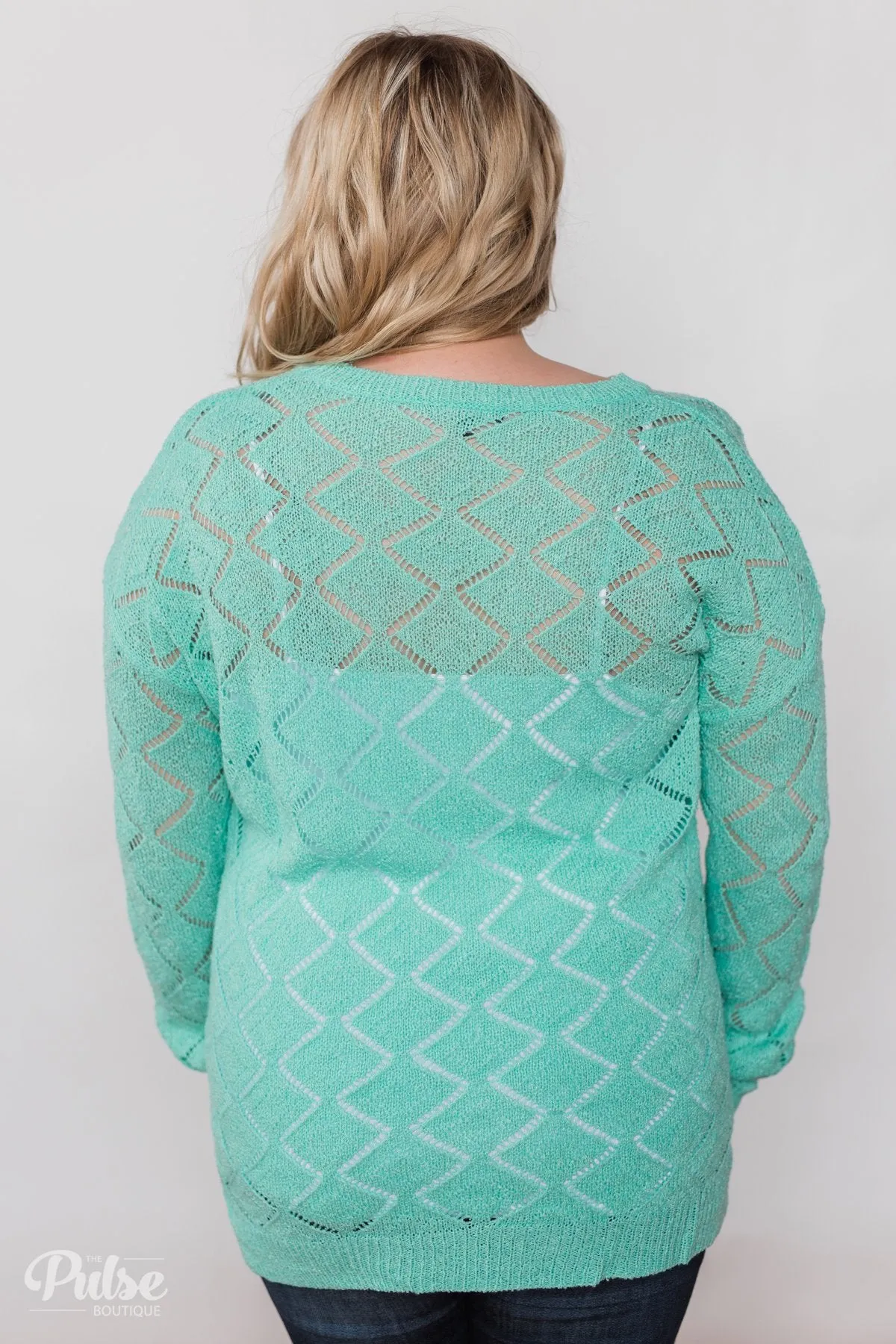 Long Sleeve Pointelle Knitted Sweater- MInt