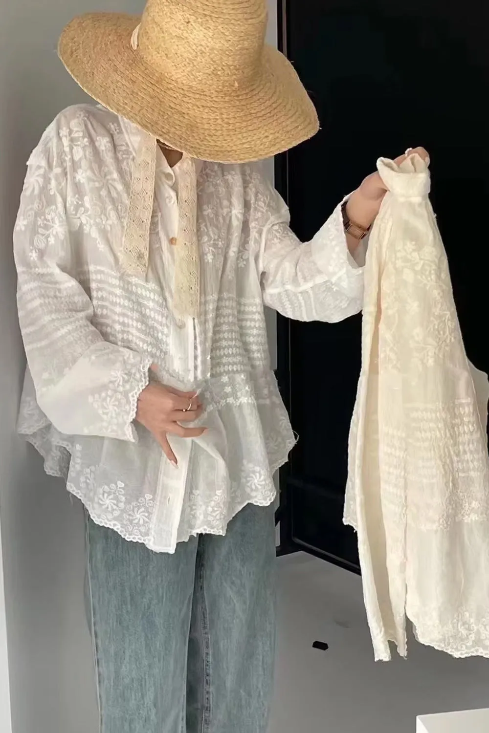 Long Sleeve Vintage Embroidered Casual Blouse Shirt
