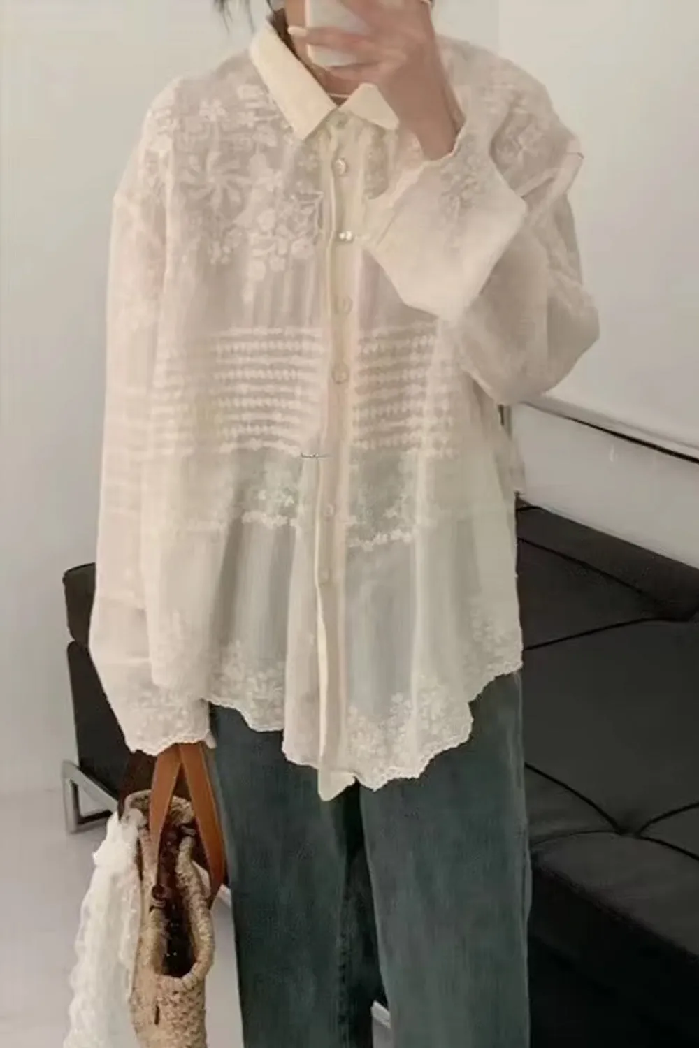 Long Sleeve Vintage Embroidered Casual Blouse Shirt