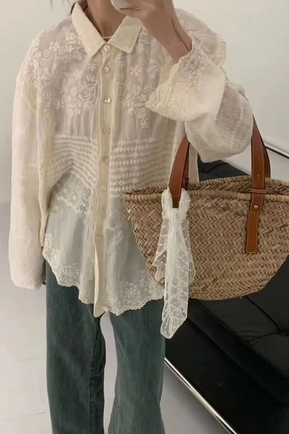 Long Sleeve Vintage Embroidered Casual Blouse Shirt