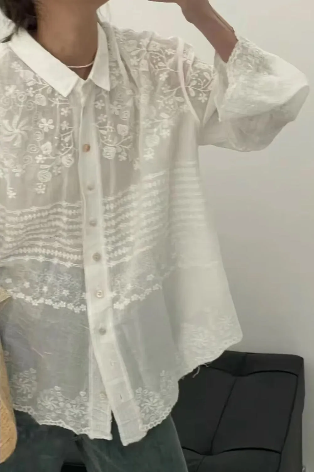 Long Sleeve Vintage Embroidered Casual Blouse Shirt