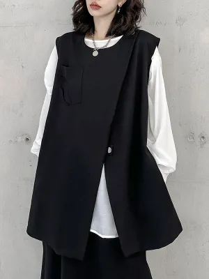 Loose Sleeveless Asymmetric Zipper Round-Neck Vest Top