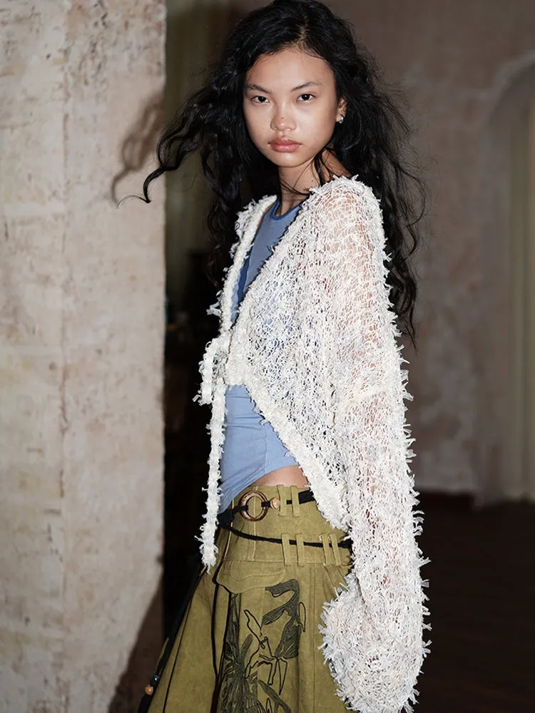 Low-Gauge Knit Colorful Sheer Short Nichi Cardigan