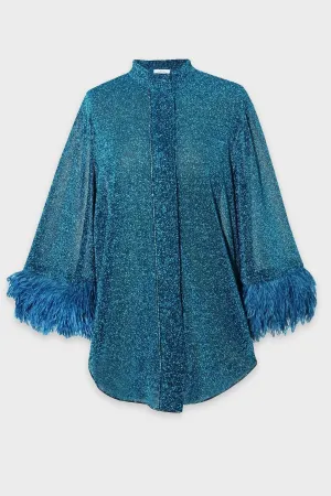 Lumière Plumage Long Shirt in Ocean Blue