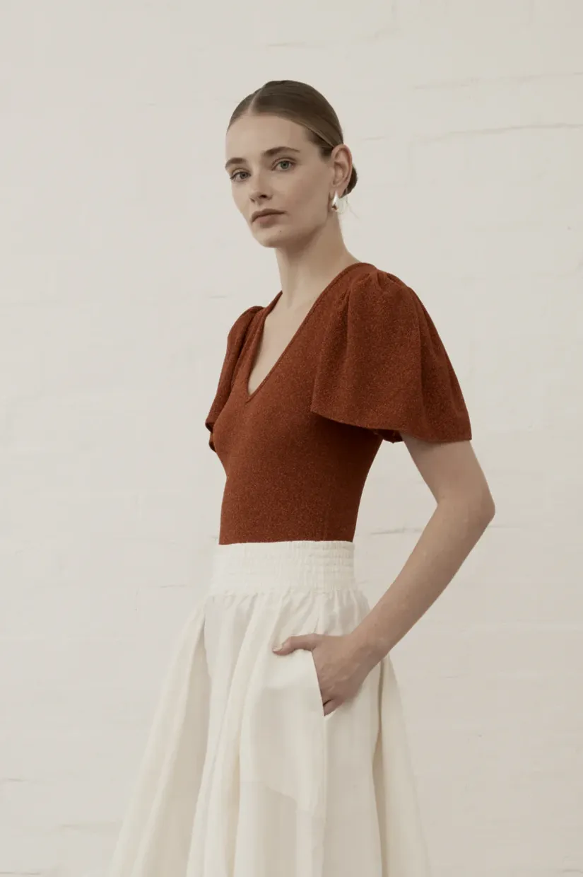 Luxe De Valentina Farfalla Fluted Top - Blood Orange