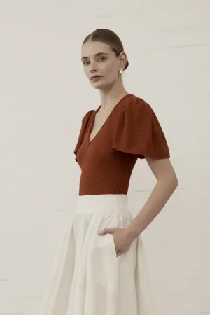 Luxe De Valentina Farfalla Fluted Top - Blood Orange