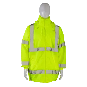 LWB-C3 ANSI Class 3 Lime Green Wind Breaker Jacket With Detachable Hood