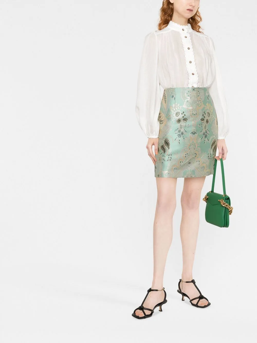 Lyre embroidered trim blouse