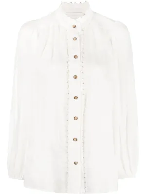 Lyre embroidered trim blouse
