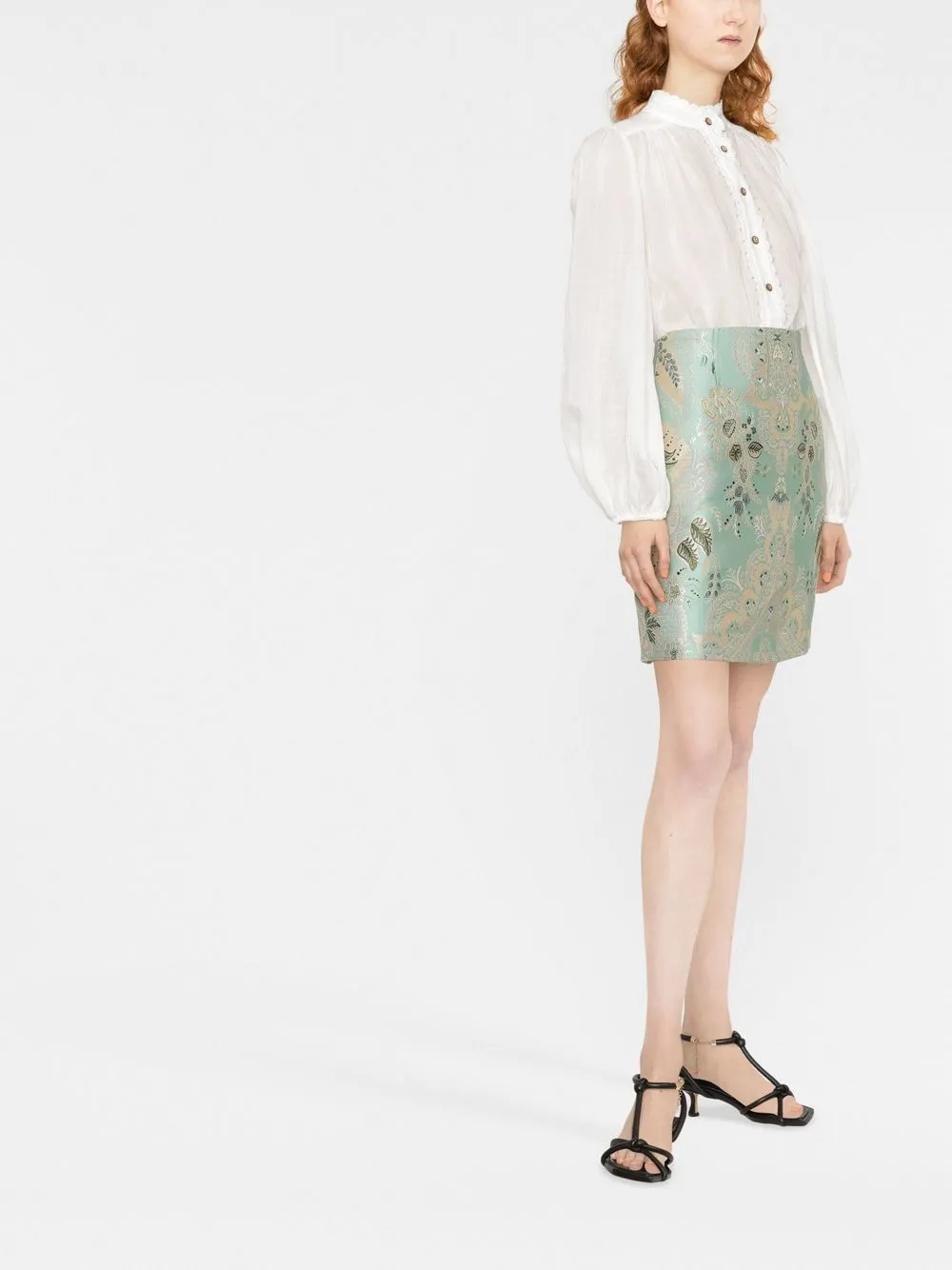 Lyre embroidered trim blouse