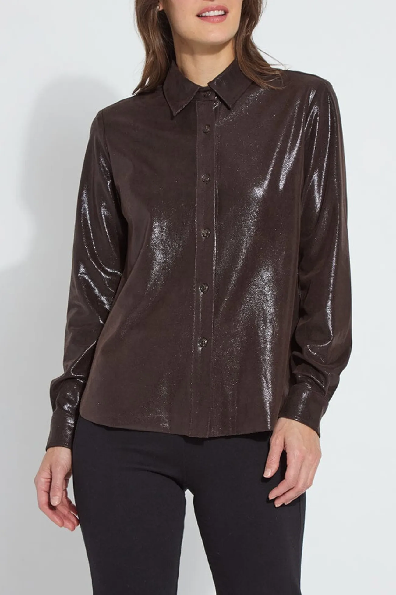 Lyssé Connie Patent Foil Vegan Suede Shacket