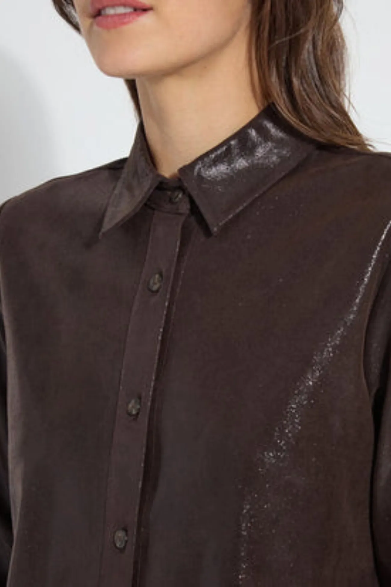 Lyssé Connie Patent Foil Vegan Suede Shacket