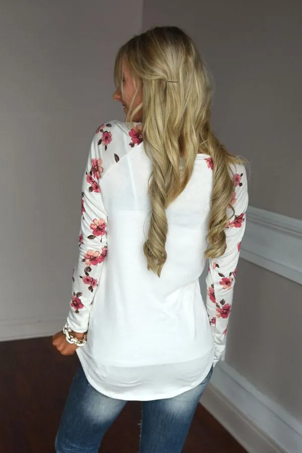 Making Magic Floral Sleeve Top ~ White