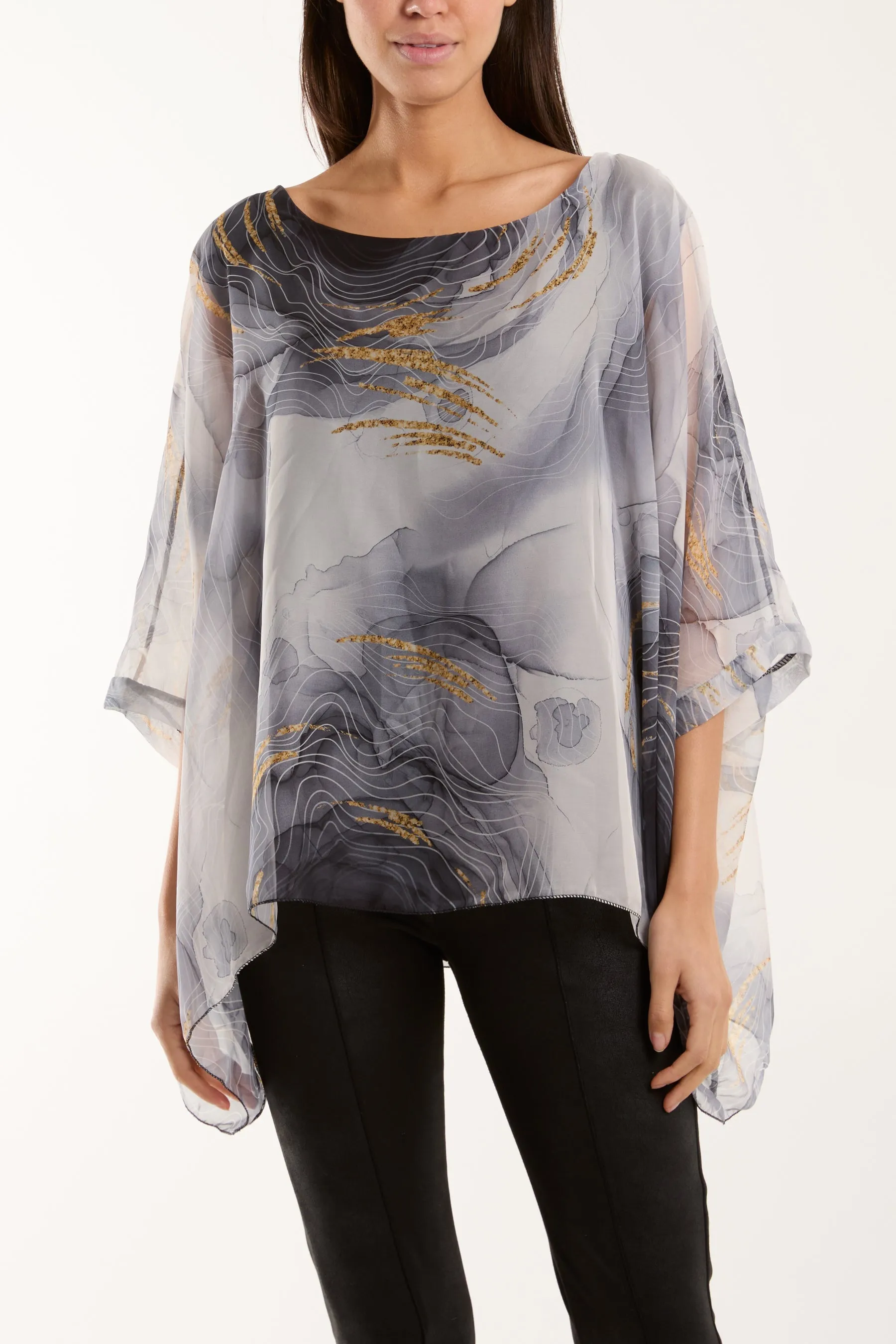 Marble Print Sheer Blouse