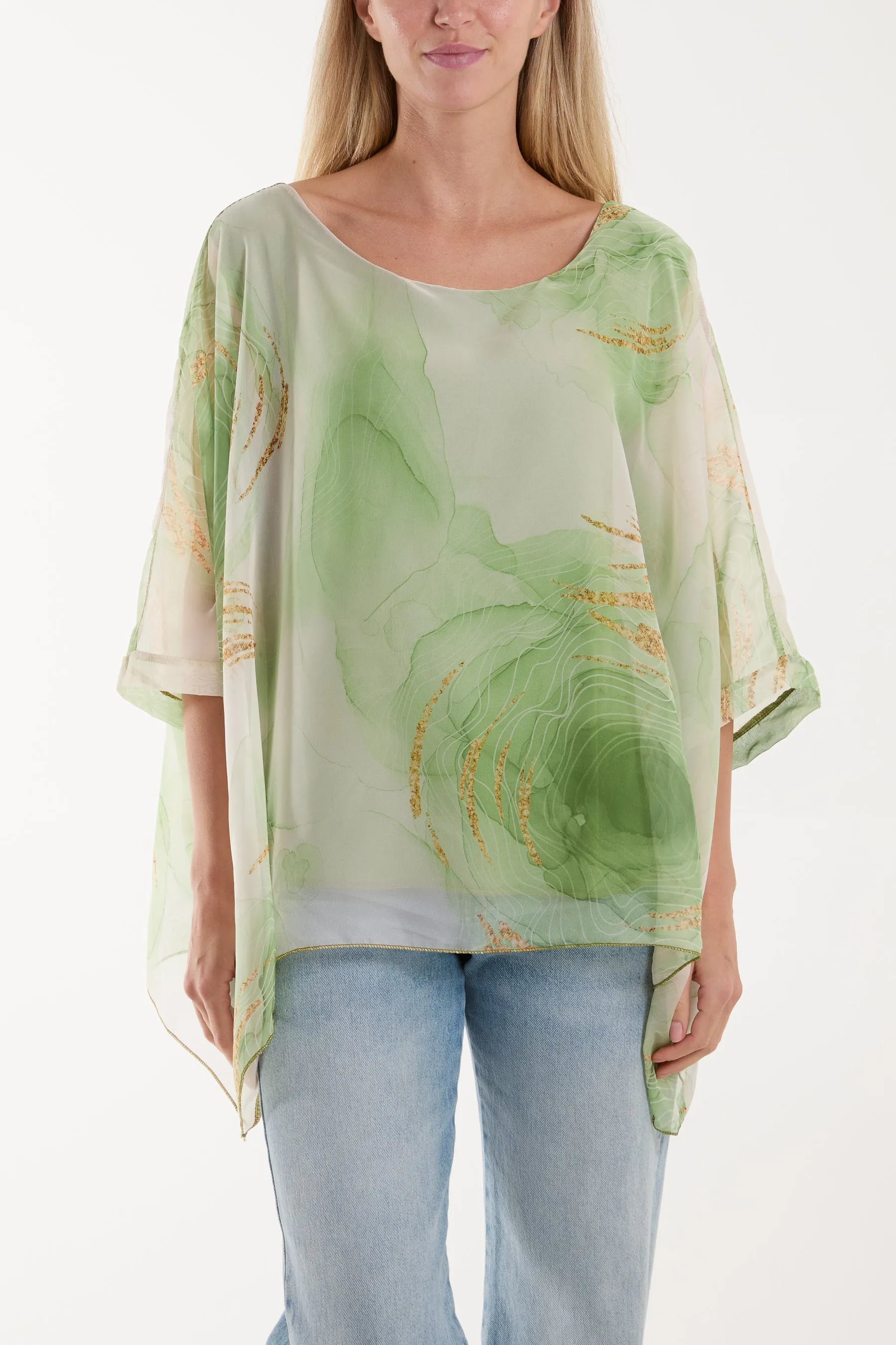Marble Print Sheer Blouse