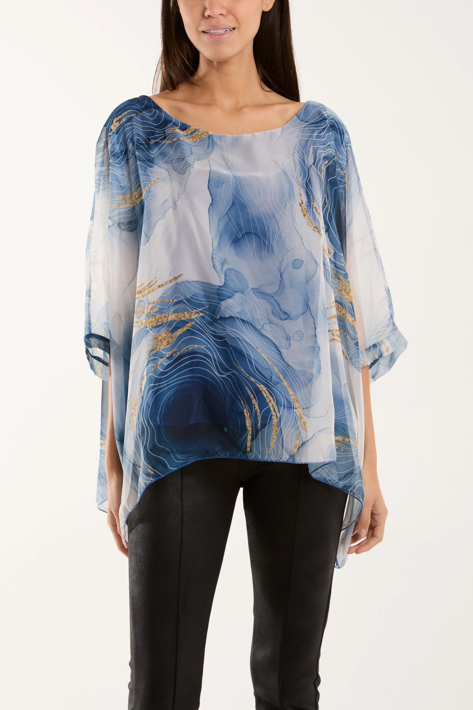 Marble Print Sheer Blouse