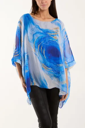 Marble Print Sheer Blouse