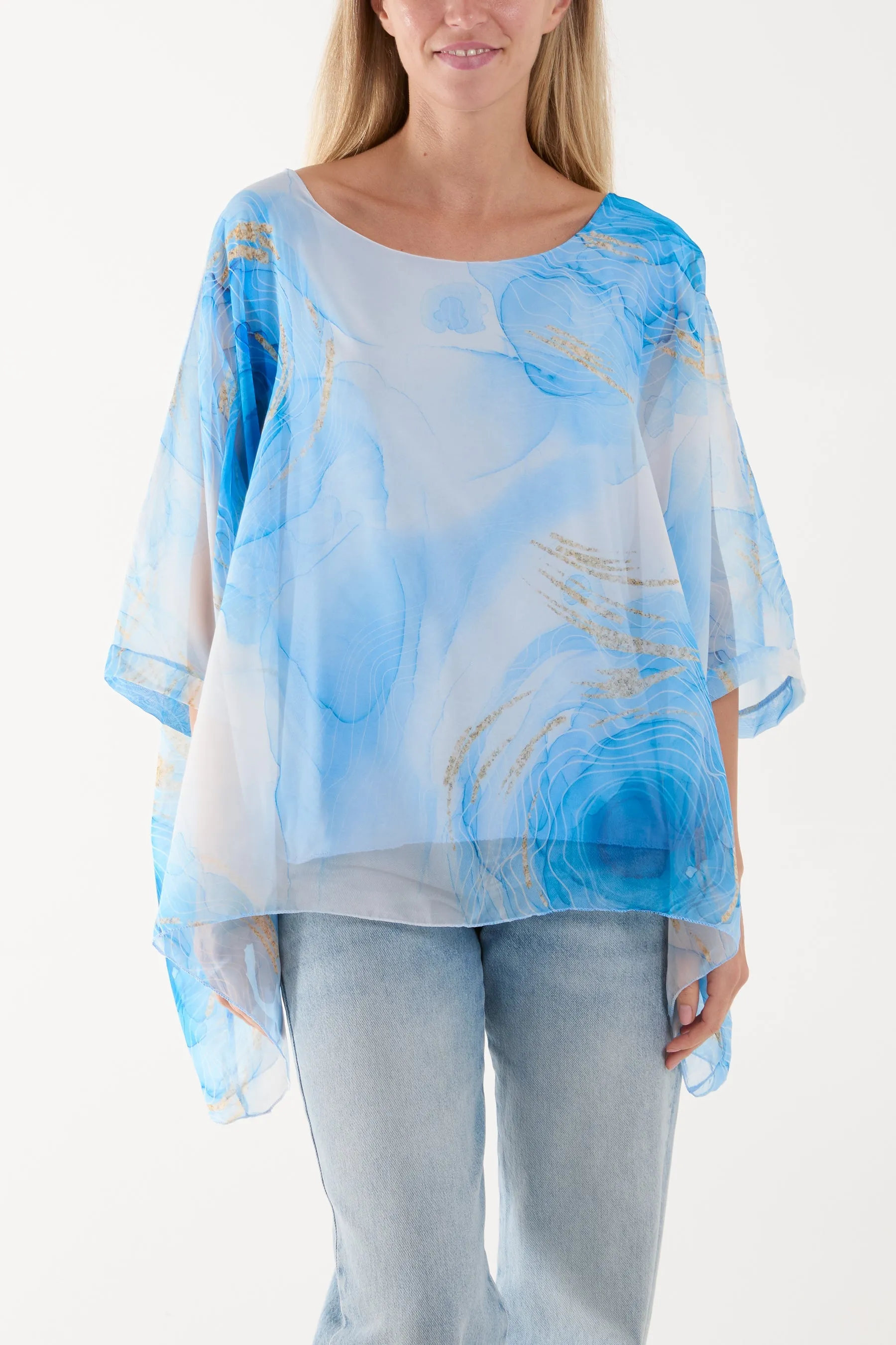 Marble Print Sheer Blouse