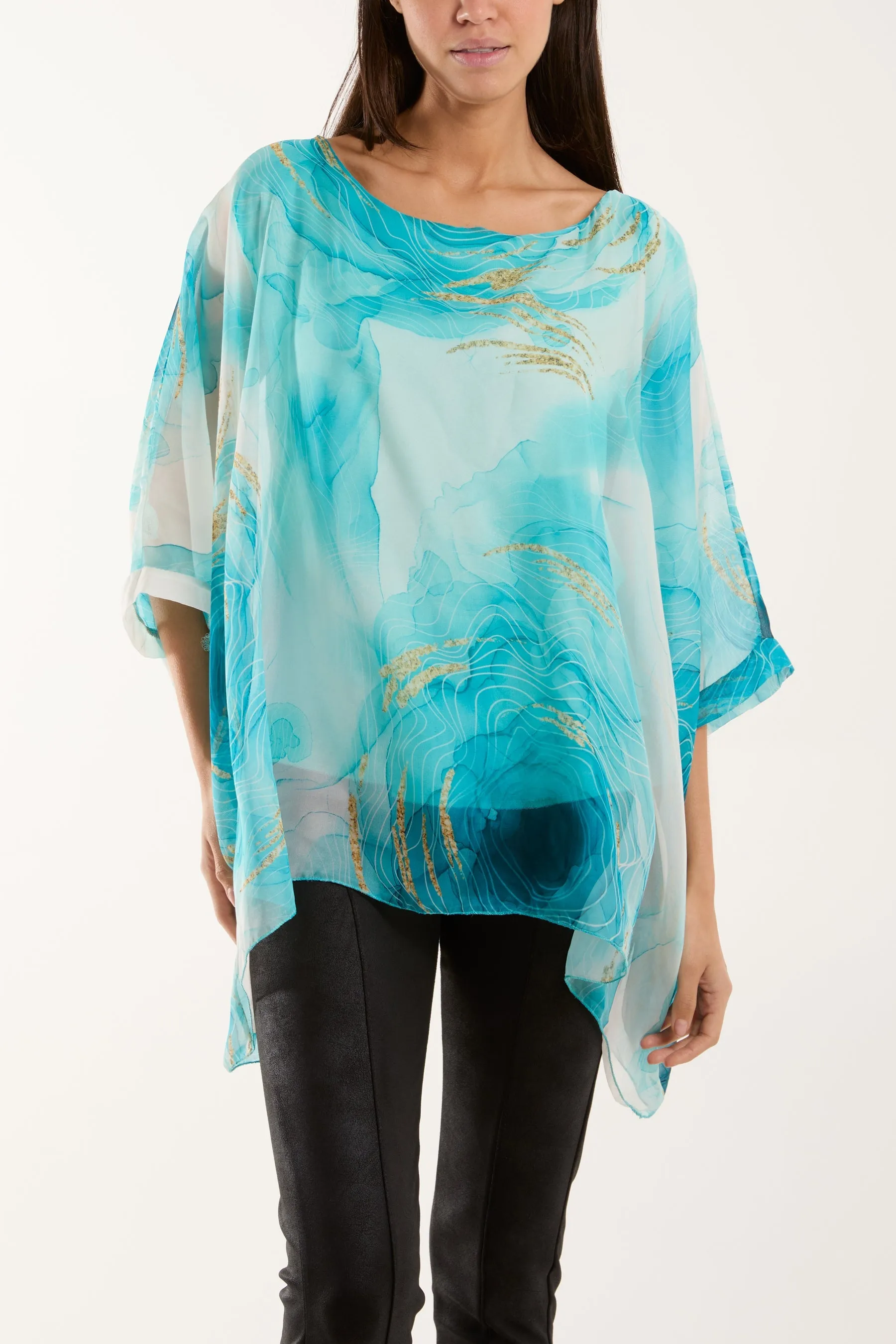Marble Print Sheer Blouse