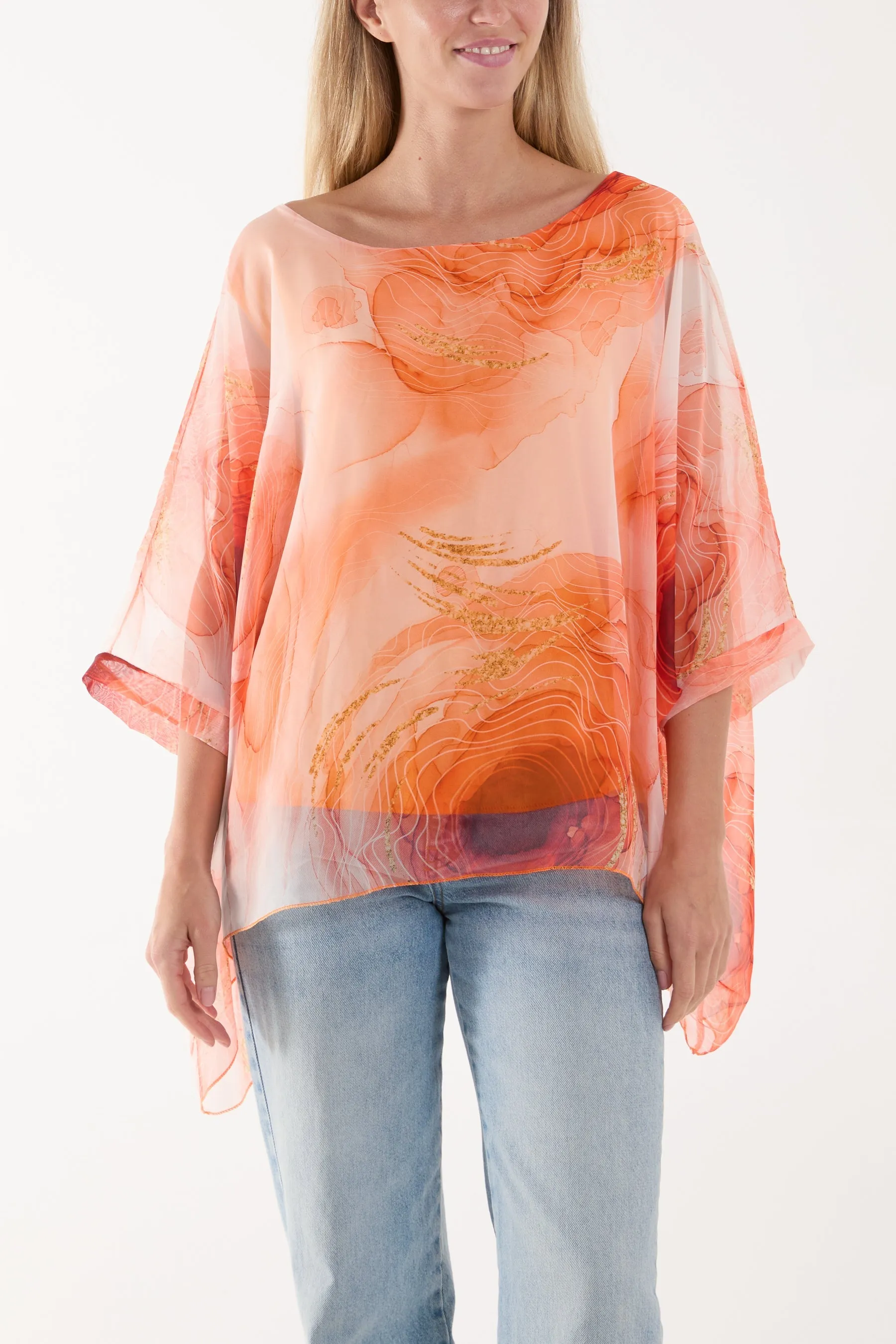 Marble Print Sheer Blouse