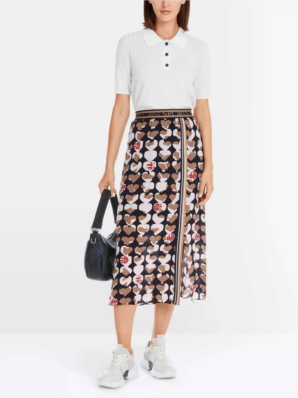 Marc Cain Heart Print Viscose midi skirt