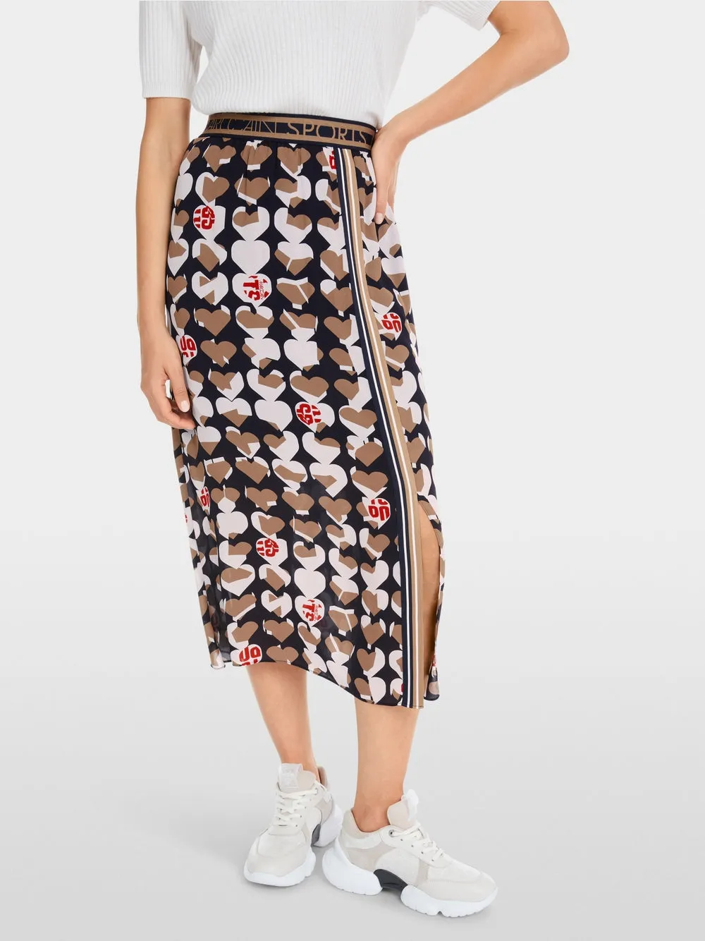 Marc Cain Heart Print Viscose midi skirt