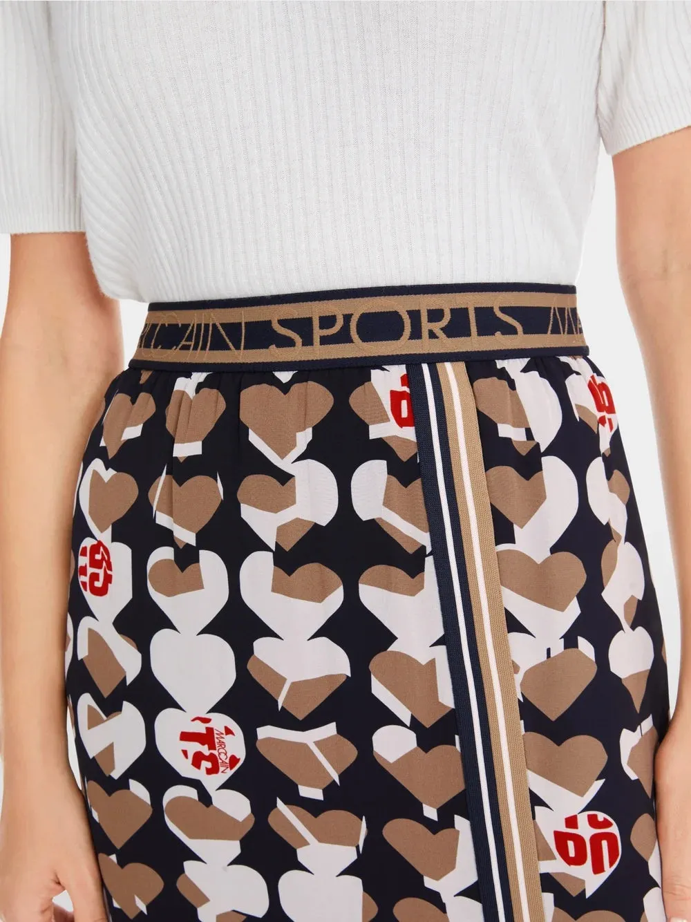 Marc Cain Heart Print Viscose midi skirt