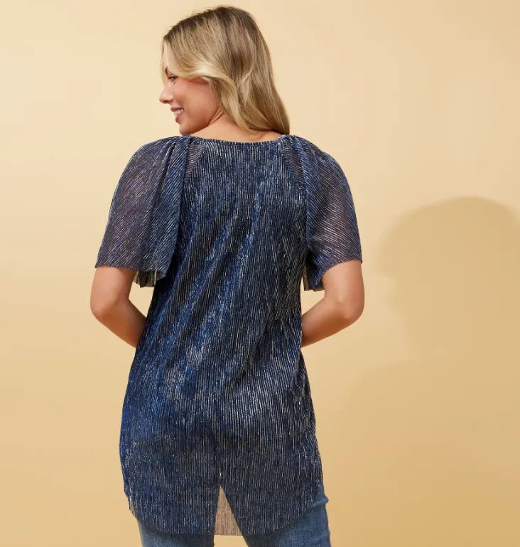 Marinette Blue Glitter Pleated Blouse