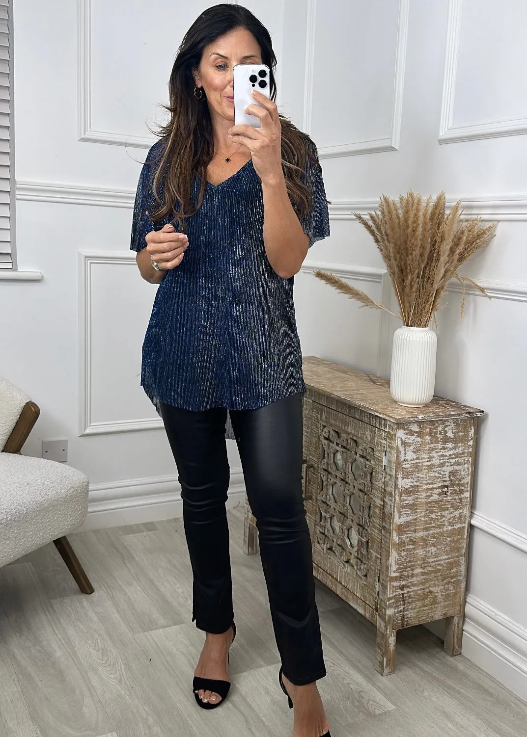 Marinette Blue Glitter Pleated Blouse