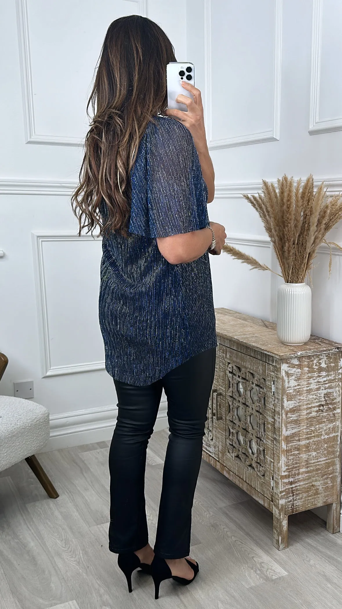 Marinette Blue Glitter Pleated Blouse