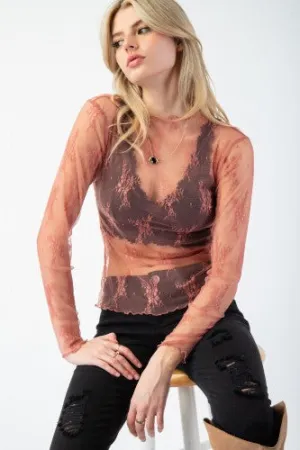 Mauve All Over Floral Sheer Lace Top