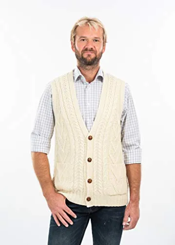 Mens Aran Sleeveless Cardigan