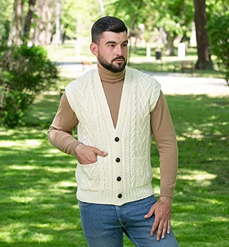 Mens Aran Sleeveless Cardigan