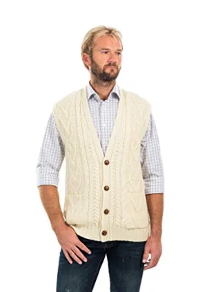 Mens Aran Sleeveless Cardigan
