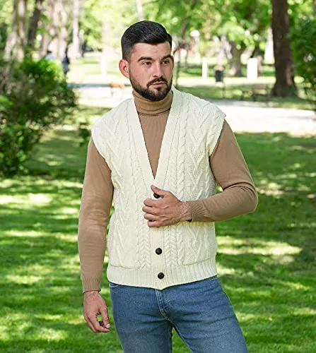 Mens Aran Sleeveless Cardigan