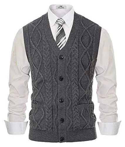 Men's Cable Knit Vest with Pockets