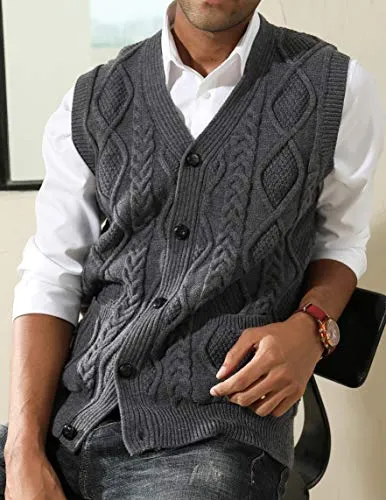Men's Cable Knit Vest with Pockets