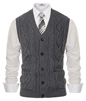 Men's Cable Knit Vest with Pockets