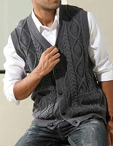 Men's Cable Knit Vest with Pockets