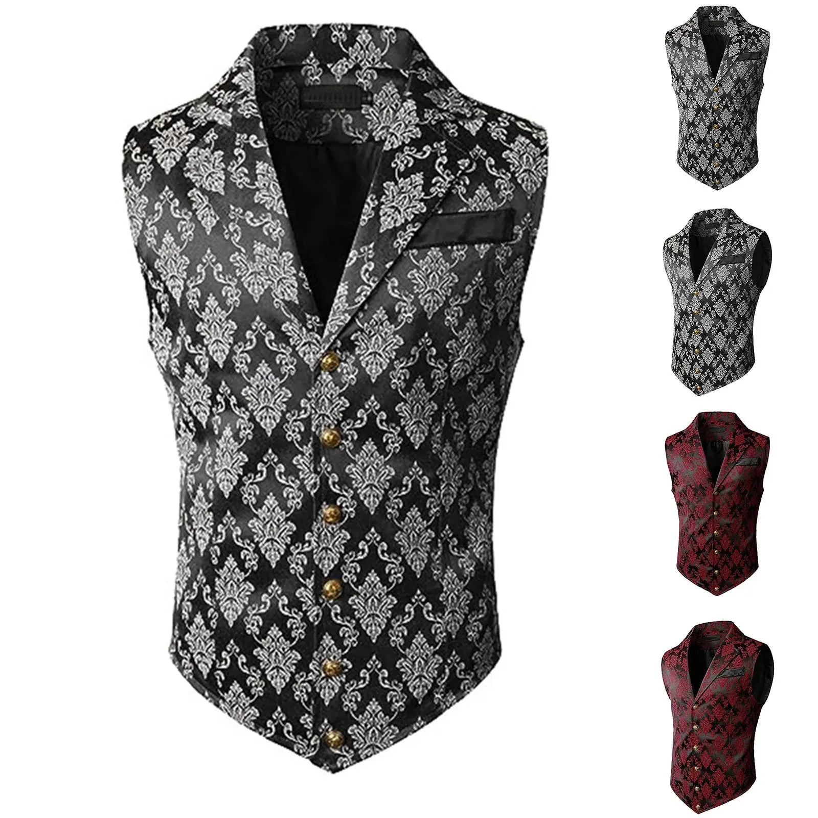 Mens Court Style Fashion Single Breasted Suit Vests Turndown Collar Sleeveless British Retro Slim Fitting Casual Waistcoats