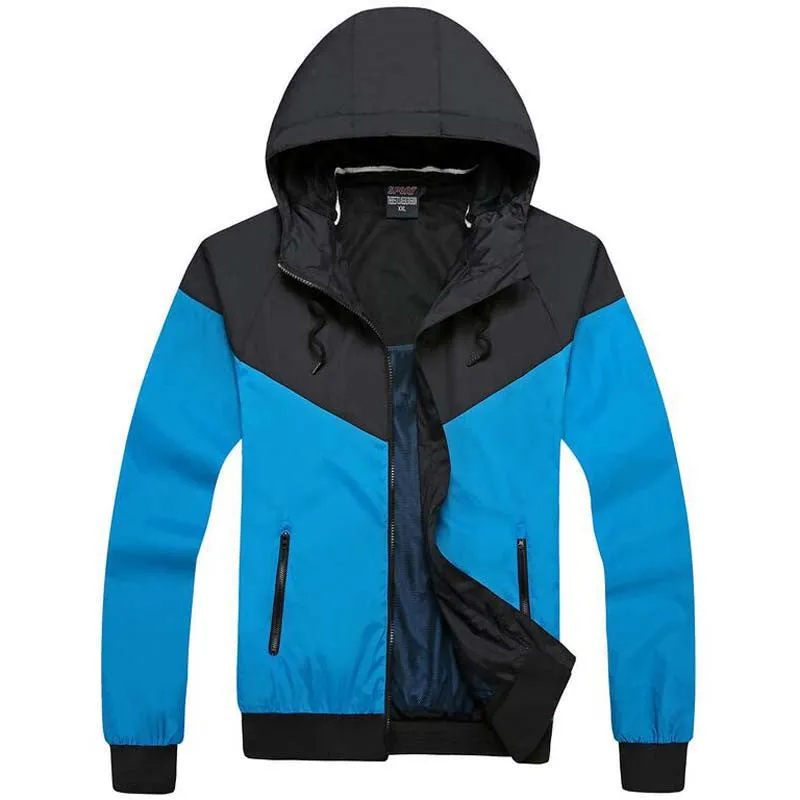 Men's Jacket Causal Slim Patchwork Thin With Hooded Sunscreen