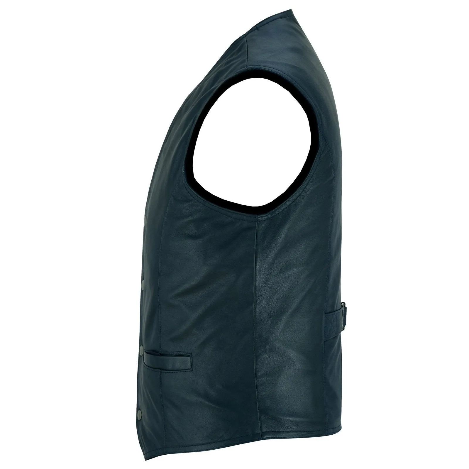 Mens Navy Blue Leather Waistcoat Vest with Snap Button